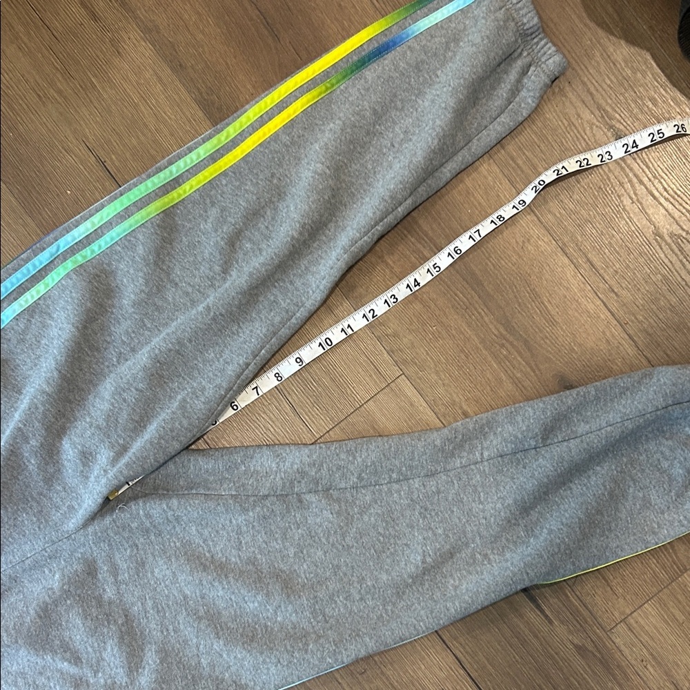 adidas Gray Hoodie and Joggers Set with Teal and Yellow Stripes !! Size large - Picture 4 of 9